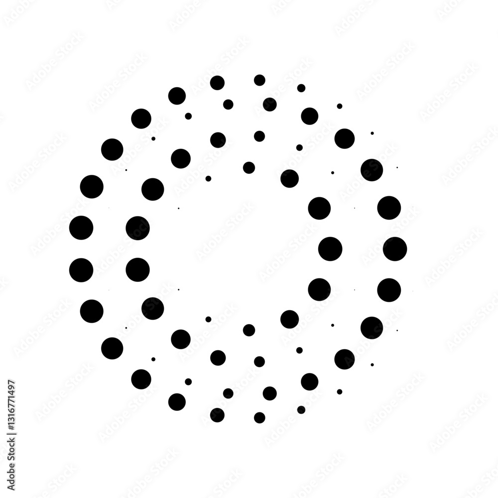 Poster halftone dotted speed lines circle. geometric art in circle form. round swirl movement symbol. halft
