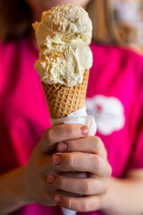Chilly Chocolate Indulgence,Closeup of Ice Cream Cone with Waffle