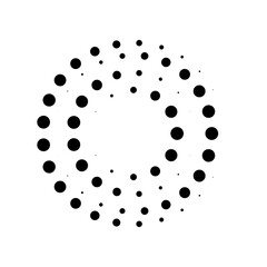 Halftone dotted speed lines circle. Geometric art in circle form. Round swirl movement symbol. Halftone circular dotted frame. Vector design element