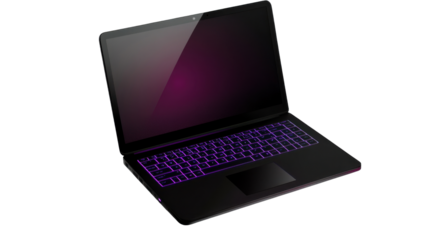 "A gaming laptop with high-performance specs, isolated on transparent background, designed for mobile streaming and gaming.