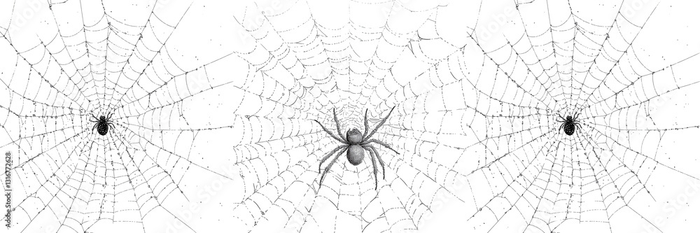 Wall mural set of a simple line drawing of a spider web , isolated on transparent background.