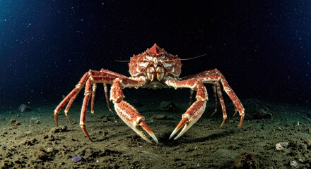 Fototapeta premium A deep-sea Spider Crab of colossal size (e.g., Japanese Spider Crab) forages on the abyssal plain
