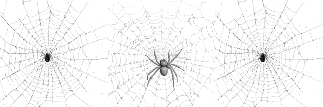 Set of a Simple line drawing of a spider web , isolated on transparent background. - Powered by Adobe