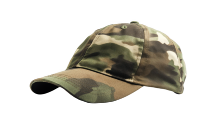 Tan camouflage military cap, isolated on a white background.