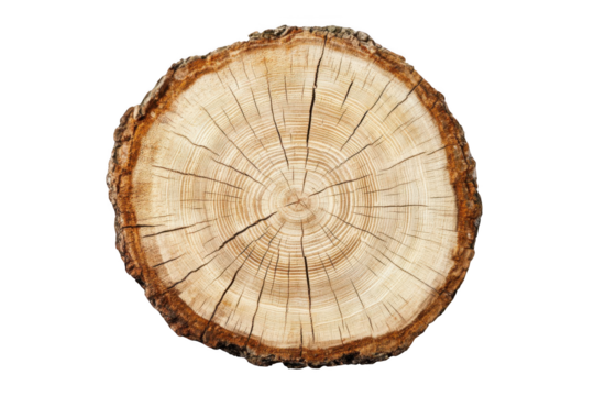 a tree stump slice isolated on a white background