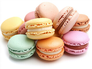 Obraz premium Colorful macarons artfully arranged, highlighting textures and colors against a bright backdrop.