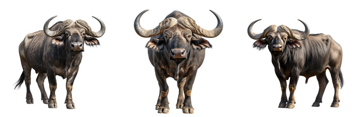 Naklejka premium Set of a buffalo, isolated on transparent background.