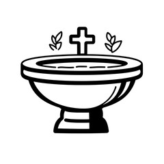 Symbolic baptismal font with subtle leaves and a cross design accentuating sacred moments of faith and renewal in serene settings