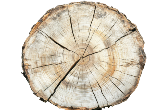 a tree stump slice isolated on a white background