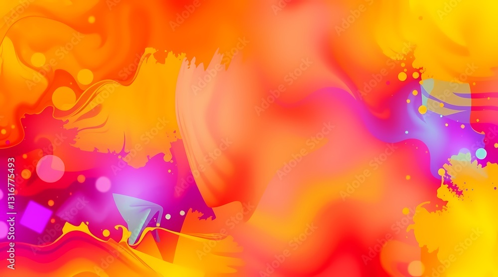 Poster vibrant abstract expression: a burst of colors blending together, dynamic shapes, and expressive bru