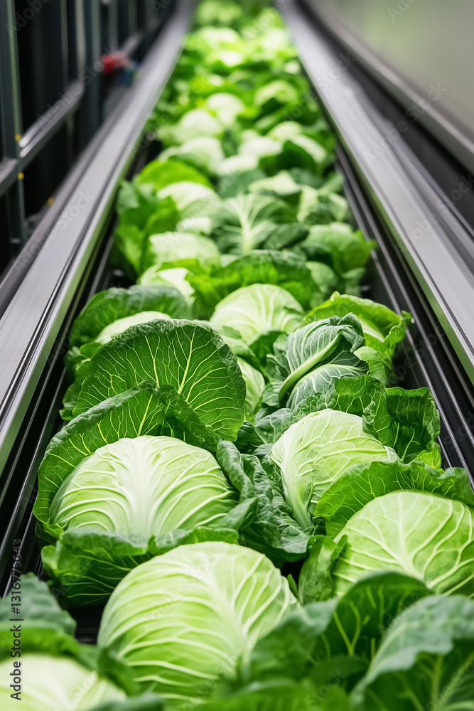 Aufkleber fresh cabbages glide smoothly along a conveyor belt, showcasing an automated loading system. this ef