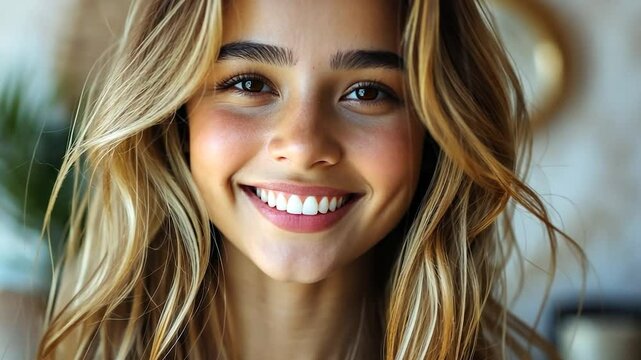 Radiant Smile, Golden Hair: A Portrait of Joy