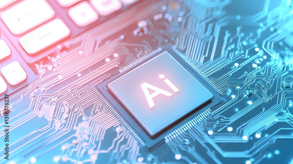 Poster advanced ai technology close up of circuit board with ai chip