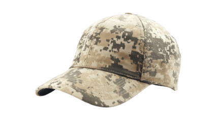 Tan camouflage military cap, isolated on a white background.