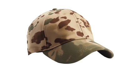 Fototapeta premium Tan camouflage military cap, isolated on a white background.
