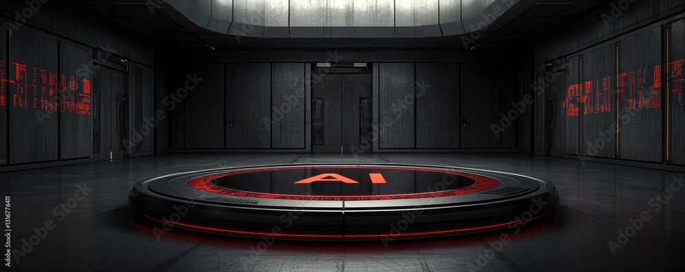 Aufkleber futuristic ai platform illuminated circular interface in dark technological room