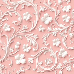 Fototapeta premium Elegant Pink and White Floral Damask Pattern 3D Relief Design Ornate Texture Background