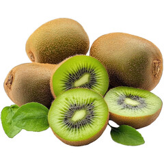 Fototapeta premium Fresh Kiwis with Sliced Showing Interior isolated on transparent background