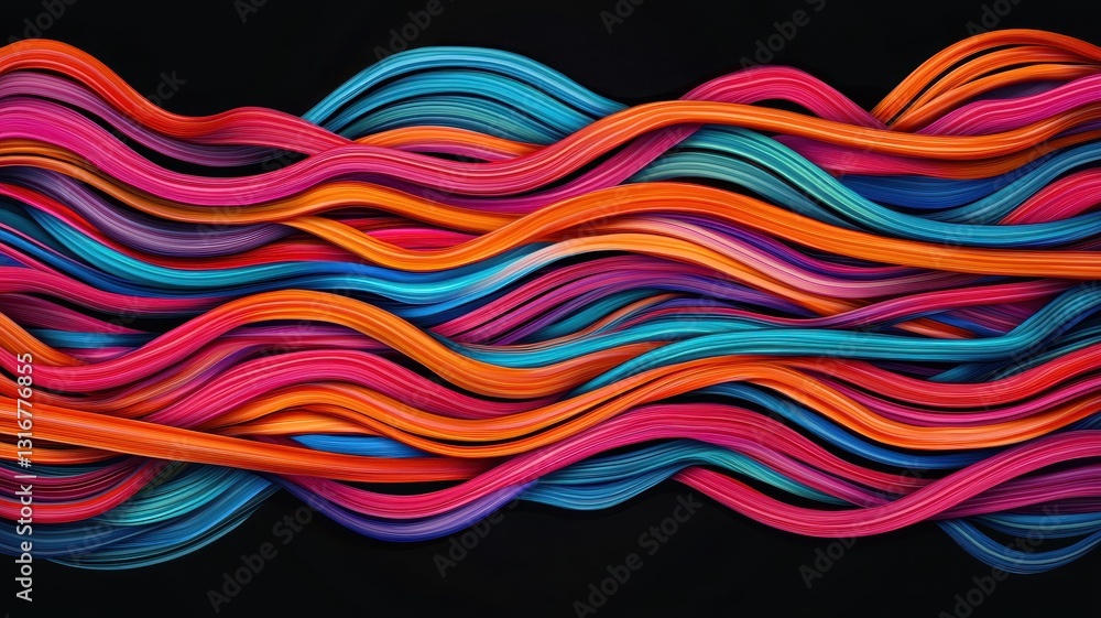 Poster abstract colorful swirling waves vibrant dynamic flowing lines multicolored ribbons background