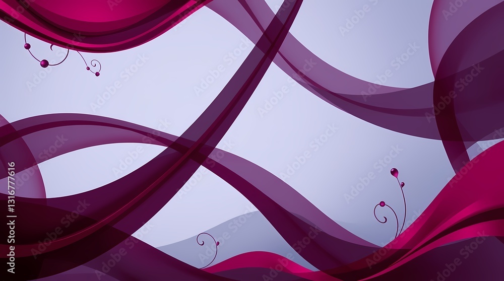 Poster elegance in motion: an artistic abstract image of flowing ribbons in gradient shades of deep purple,