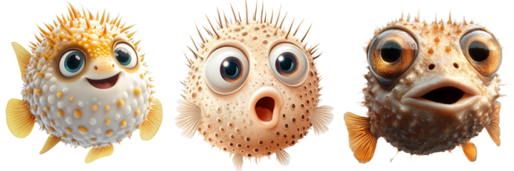 Set of a Pufferfish, isolated on transparent background. 
