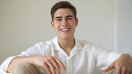 Bright and Cheerful Young Man Smiling in a Minimalist Setting