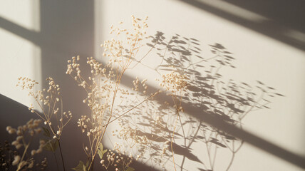 Minimalist Dried Flowers with Soft Shadows on a Neutral Wall