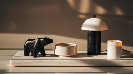 Minimalist Home Decor with Warm Sunlight and Shadows