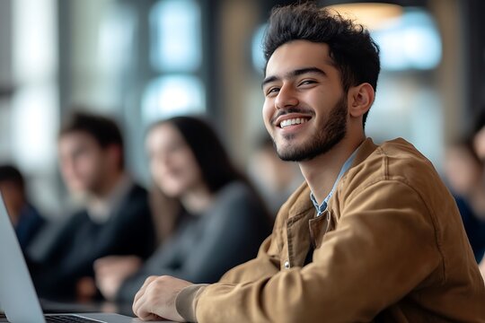 University student with AI exam tools in class  
