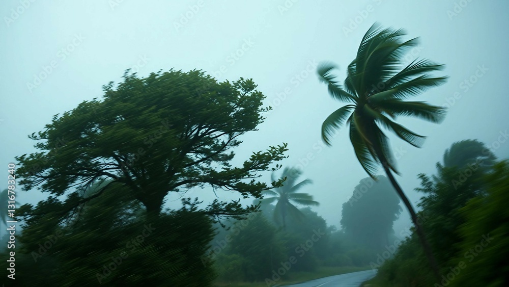 Poster windstorm was so intense that it caused trees to bend debris to swirl and created an atmosphere fill