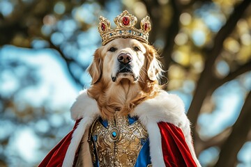 Obraz premium Royalty treatment for dog in king outfit 
