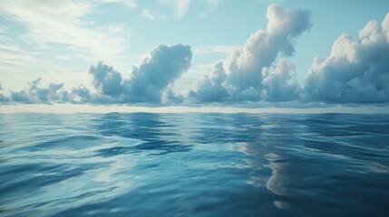 Tranquil Seascape with Soft Clouds Enhancing the Calmness of the Ocean Surface and Beautiful Sky at Dusk