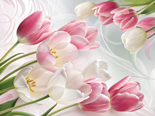 pink tulips on white background