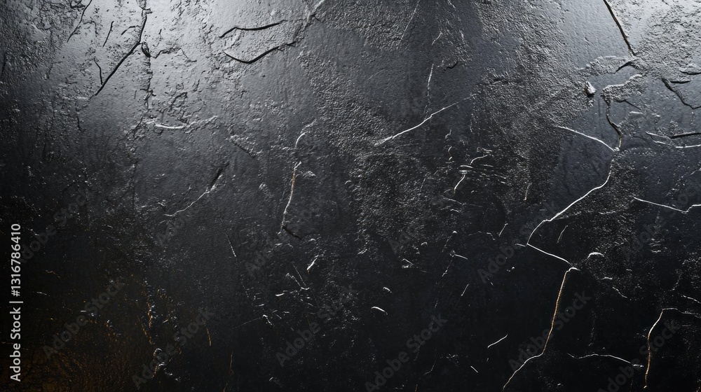 Poster a close-up view reveals the rough and sleek textures of a deep black surface, artfully illuminated b