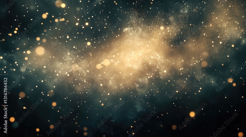 Aufkleber stunning golden particle flow in a dark cosmic background with sparkling stars and bokeh effects