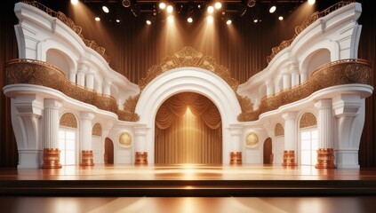 Obraz premium White golden ceremony award stage venue background.