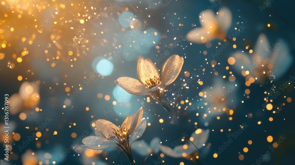 Aufkleber ethereal floral scene with soft glowing lights and sparkling bokeh effect in dreamy background
