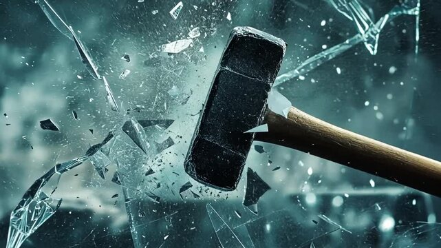 Glass Shattering in Slow Motion with Sledgehammer Breaking and Destruction