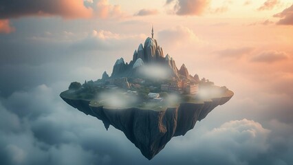 Imagines extraordinary allure of a floating island displaying its ethereal scenery surreal topograph