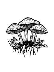 Fototapeta premium Mushrooms growing amidst lush foliage, showcasing nature's delicate balance and intricate beauty