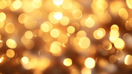 Fototapeta premium Warm golden bokeh lights, shimmering abstract background with soft glowing spots, perfect for festive or celebratory themes.