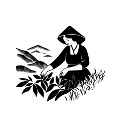 Cultivating the earth with care, a farmer tending to her crops in a serene landscape under the gentle sun
