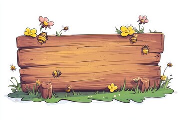 Charming Wooden Sign Surrounded by Bees and Colorful Flowers