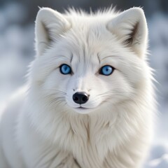 Naklejka premium Winter Portrait of a Female Arctic Fox with Clear Blue Eyes and Fluffy Fur