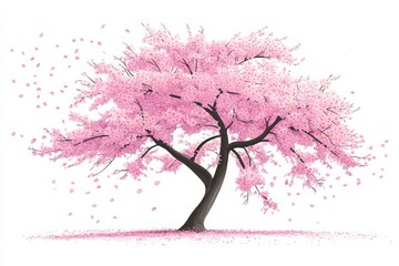 Beautifully Blossoming Cherry Tree with Falling Petals in Springtime