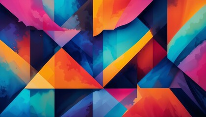 Vibrant abstract geometric composition with colorful shapes and gradients and copy space