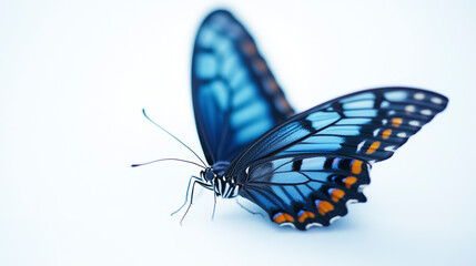 Stunning close-up of a colorful butterfly on a white background, highlighting its beauty and texture.