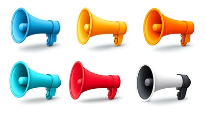Colorful megaphones collection isolated on white background.