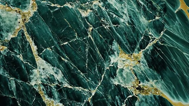 Striking marble surface showcasing deep green hues and golden veins in an elegant natural pattern