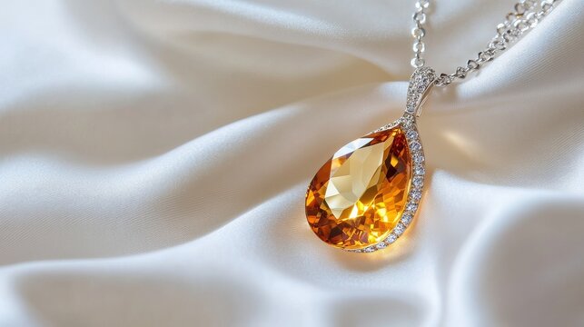 Topaz Pendant Necklace on White Satin Cloth